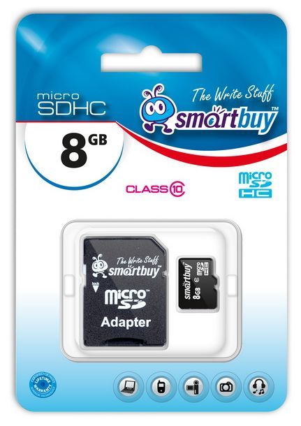 Карта памяти MicroSDHC 8 Gb Smart Buy class 10+ SD-адаптер