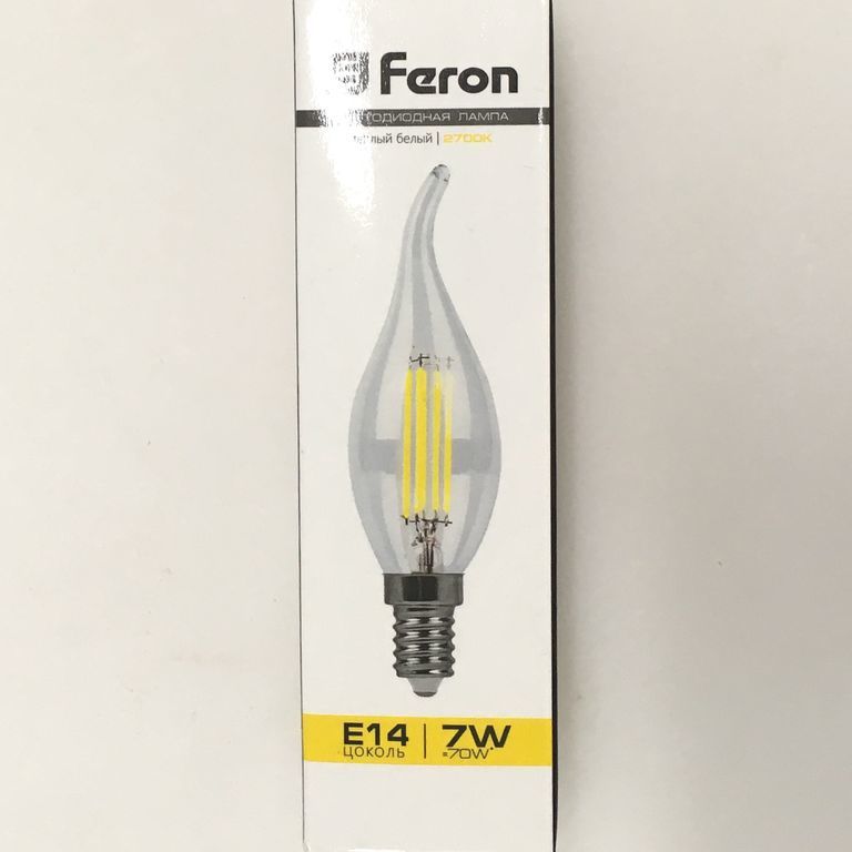 Лампа светодиодная LED 7вт Е14 теплый свеча FILAMENT (LB-59) Feron