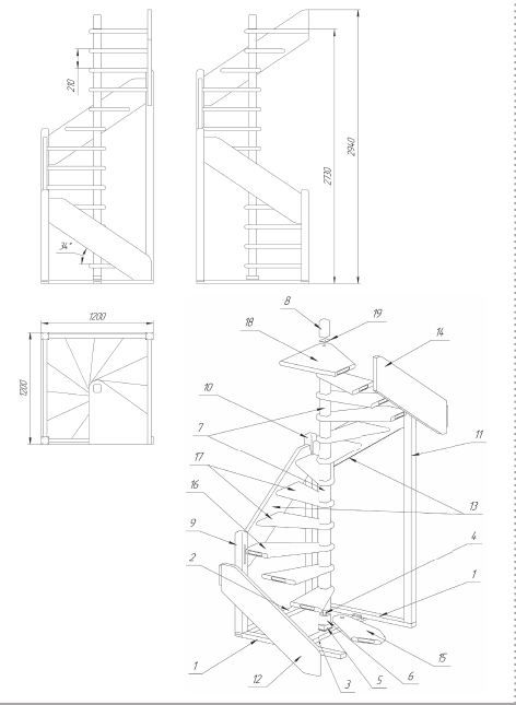 Винтовая лестница на второй этаж на даче своими руками чертежи размеры