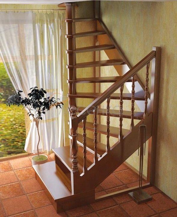 Деревянная лестница с поворотом ЛЕС-03 универсальная
