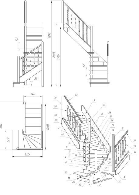 Деревянная лестница чертеж с размерами