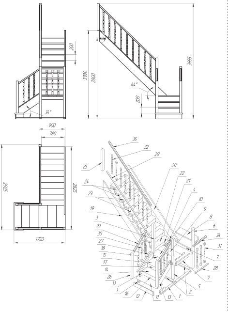 Деревянная лестница чертеж с размерами