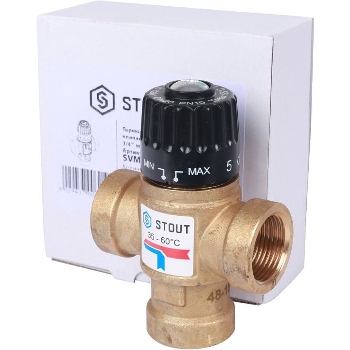 Клапан термостатический Stout 1" Н 1,6 м3 боковое смешение (35-60С)