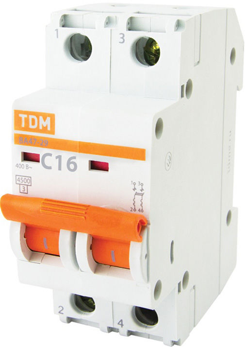 ТДМ Электрик автомат 2P 16А хар-ка С / TDM Electric ВА 47-29 выключатель ав