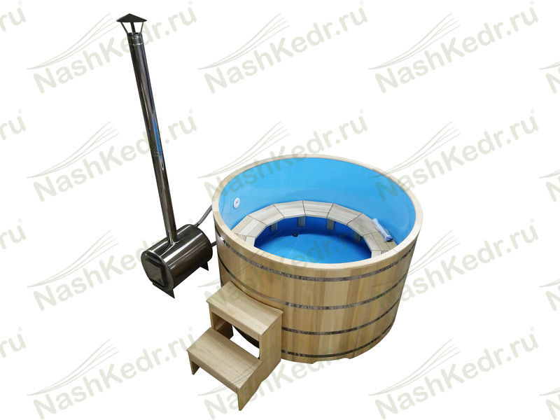 Фурако круглая(с пластиковой вставкой) - кедровый бассейн с внешней печью (