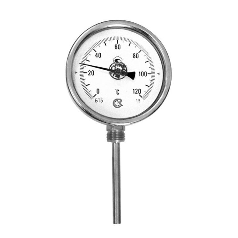 Термометр биметаллический радиальный D 100 L 100 мм латунь 0+150/160 градусов