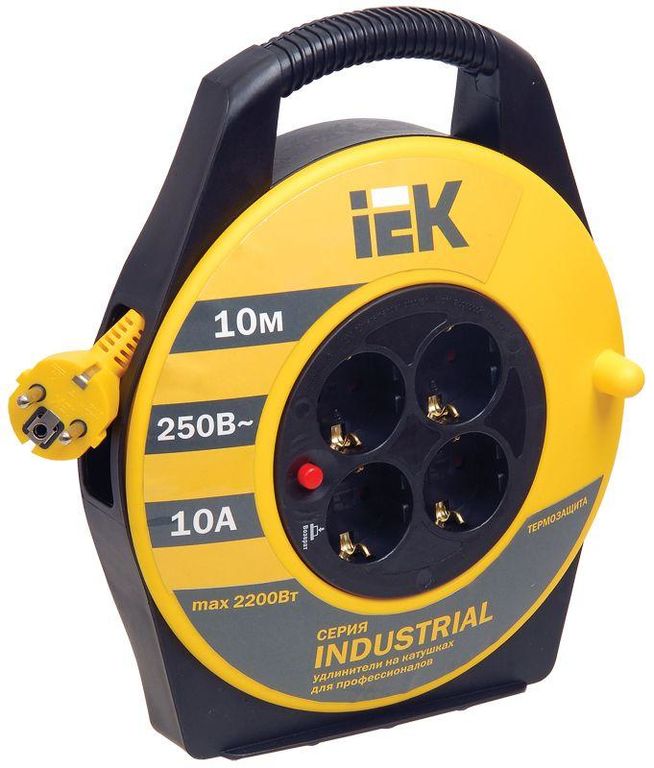 Удлинитель на катушке 4х10 м с заземлением 10А IP20 Industrial УК10 3х1 термозащита IEK WKP14-10-04-10
