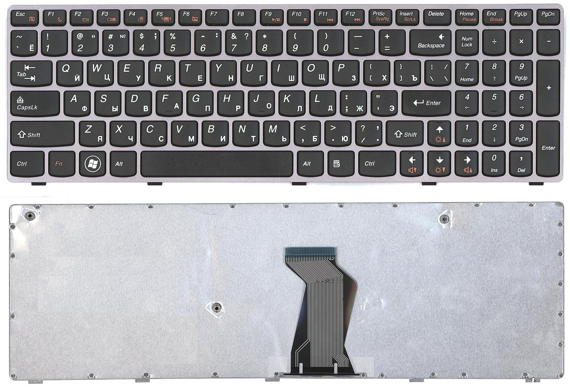 Клавиатура для ноутбука Lenovo B570 V575 Z570 серая рамка p/n: 25-011910, 25-012436, 25-013317