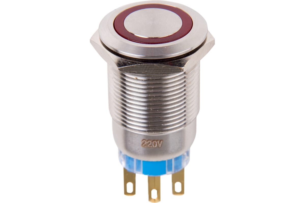 Кнопка антивандальная без фиксации (A19-C1) D=19мм off-on/on-off 5 контактов 250В, подсветка красная Rexant