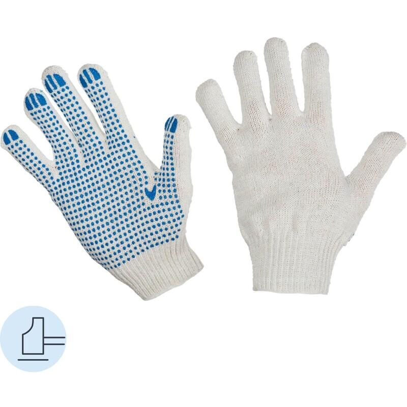 Перчатки рабочие защитные трикотажные с ПВХ покрытием белые (точка, 4 нити, 10 класс, универсальный размер, 10 пар в упа