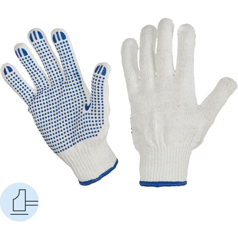 Перчатки рабочие защитные трикотажные с ПВХ покрытием белые (точка, 6 нитей, 10 класс, универсальный размер, 10 пар в уп