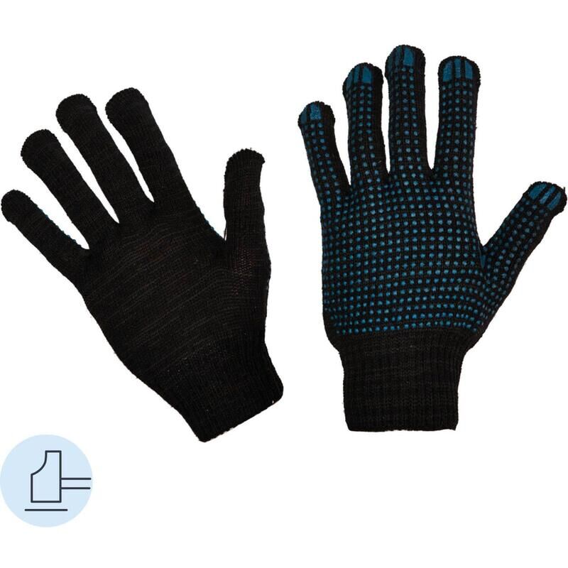 Перчатки рабочие защитные трикотажные с ПВХ покрытием черные (4 нити, 10 класс, универсальный размер, 10 пар в упаковке)