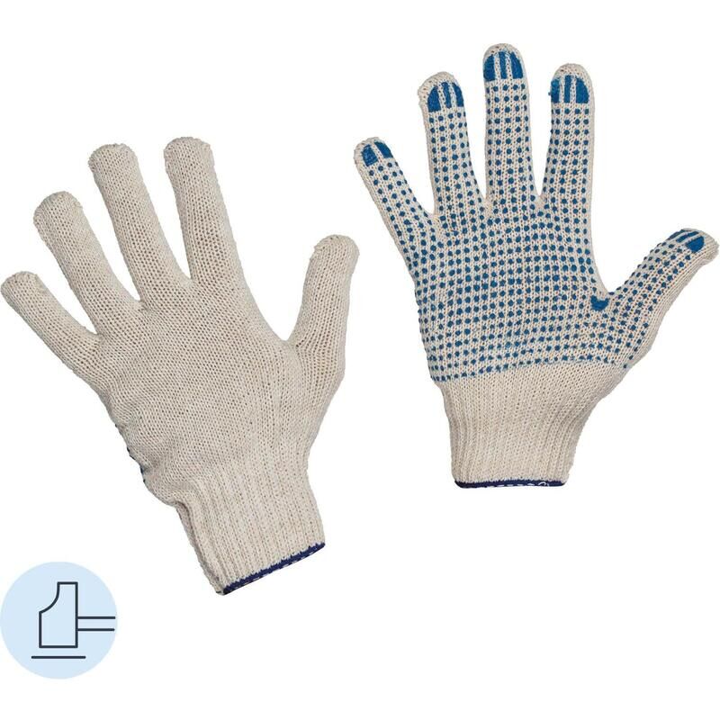 Перчатки рабочие защитные хлопок/полиэфир с ПВХ покрытием белые (точка, 6 нитей, 7 класс, универсальный размер, 200 пар