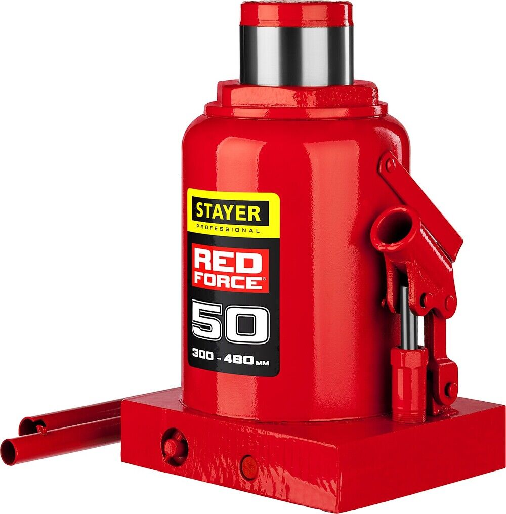 STAYER RED FORCE, 50 т, 300 - 480 мм, бутылочный гидравлический домкрат, Professional (43160-50) 43160-50_z01