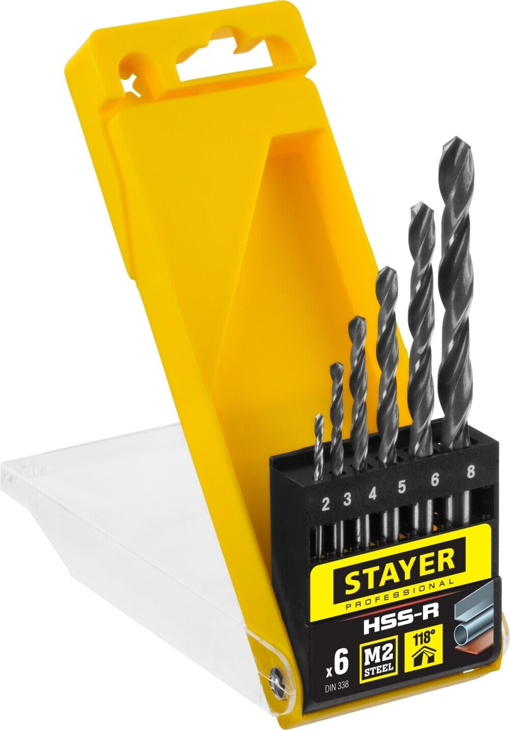 STAYER HSS-R, 6 шт, (2-8 мм), быстрорежущая сталь P6M5, класс В, набор сверл по металлу, Professional (29602-H6) 29602-H