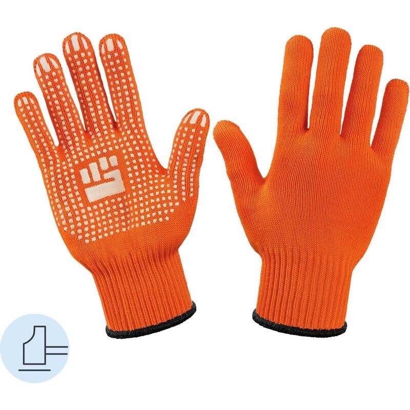 Перчатки рабочие защитные трикотажные с ПВХ покрытием оранжевые (6 нитей, 10 класс, универсальный размер) NoName