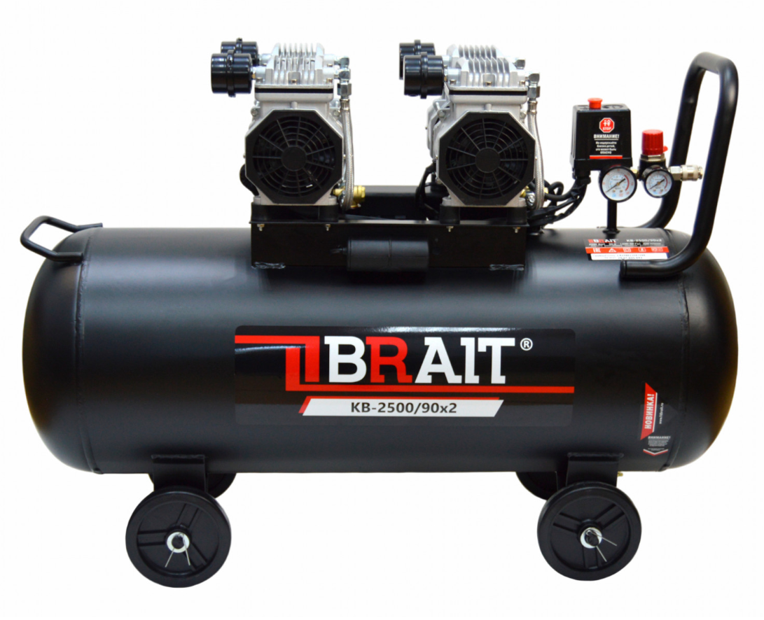 Компрессор BRAIT KB-2500/90х2 (420 л/мин, 90 л., 2.5 кВт, 8 бар, без масляный)