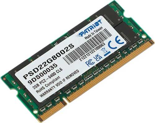 Оперативная память Patriot DDR2 2Gb 800MHz PSD22G8002S RTL PC2-6400 CL6 SO-DIMM 200-pin 1.8В dual rank Ret