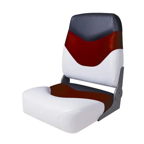 Кресло складное мягкое Premium High Back Boat Seat (белый/красный)