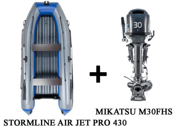 Лодка ПВХ STORMLINE AIR JET PRO 430 + 2х-тактный лодочный мотор MIKATSU M30JHS Водомет 1