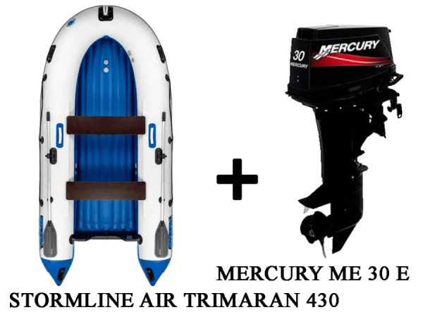 Лодка ПВХ STORMLINE AIR TRIMARAN 430 + 2х-тактный лодочный мотор MERCURY ME 30 E