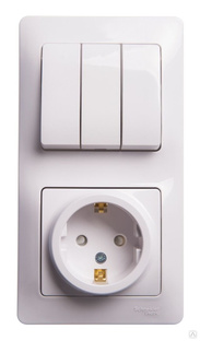 Блок: розетка с заземлением со шторками выключатель 3-клавишный Белый Systeme Electric 