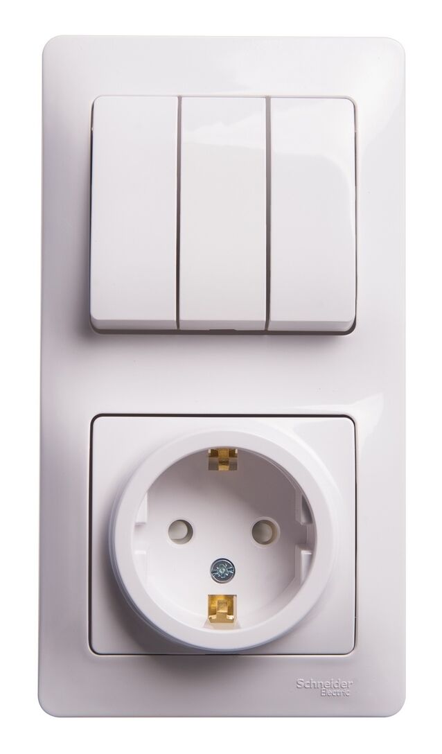 Блок: розетка с заземлением со шторками выключатель 3-клавишный Белый Systeme Electric