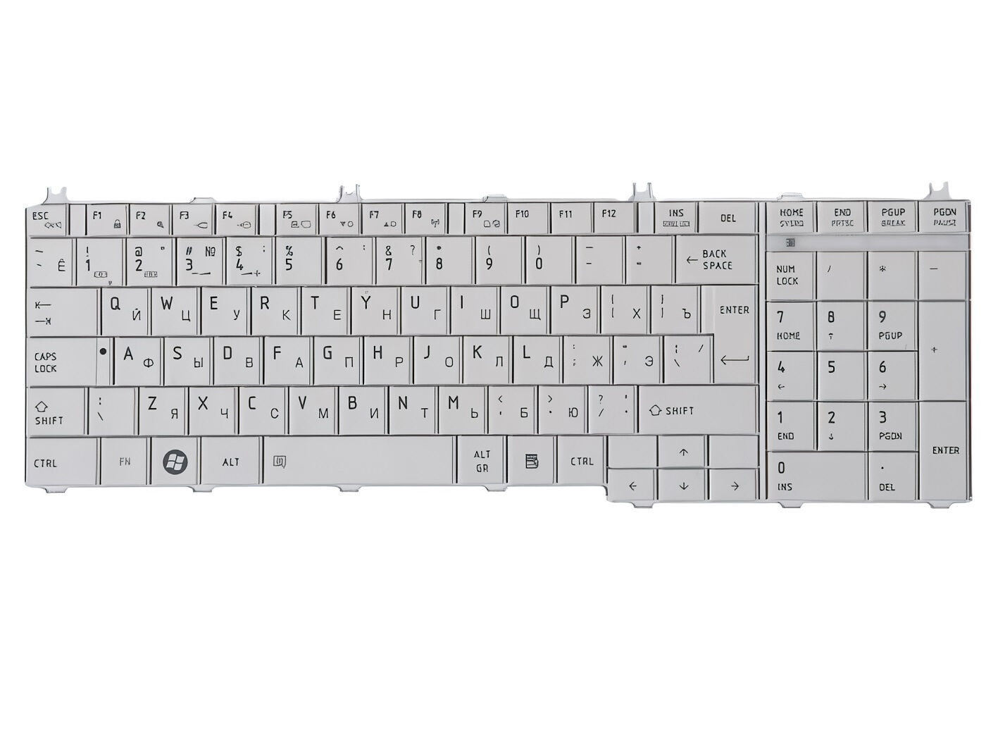 Клавиатура для ноутбука Toshiba C650 C660 L650 L750 белая p/n: NSK-TN00R, NSK-TN0SC, NSK-TN0SU