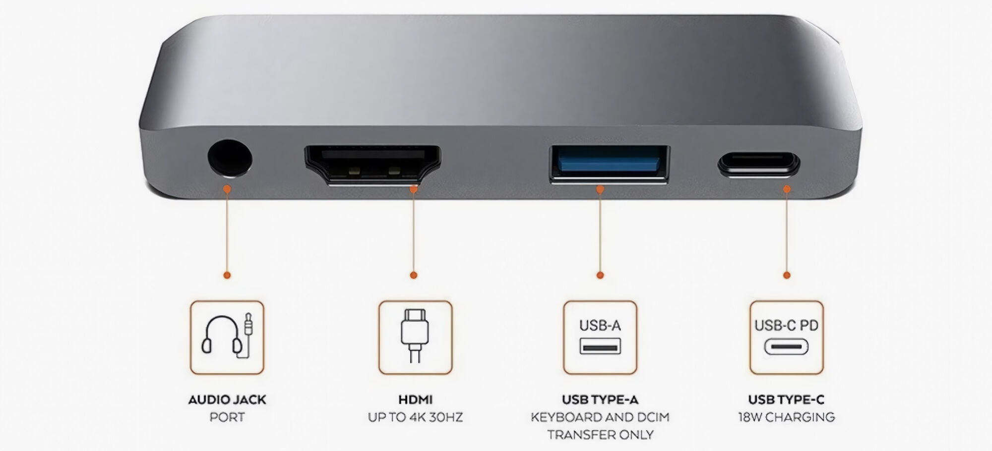 Адаптер Type C на HDMI, USB 3.0 + Audio 3,5 + Type C серебристый Переходники для ноутбуков