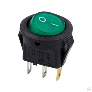 Переключатель круглый с подсветкой мини KCD1-204/N on-off, 3 контакта, 3A, 220V (зелёный) #1