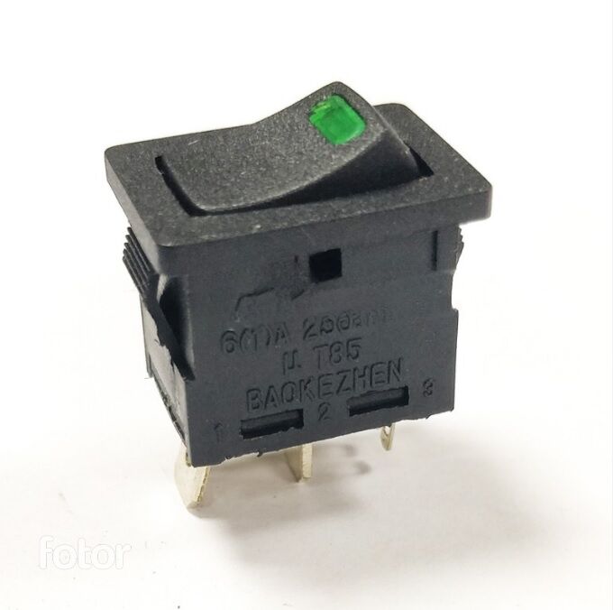 Переключатель с подсветкой SC-768, 4 контакта 6А 220B (зелёный светодиод) 1