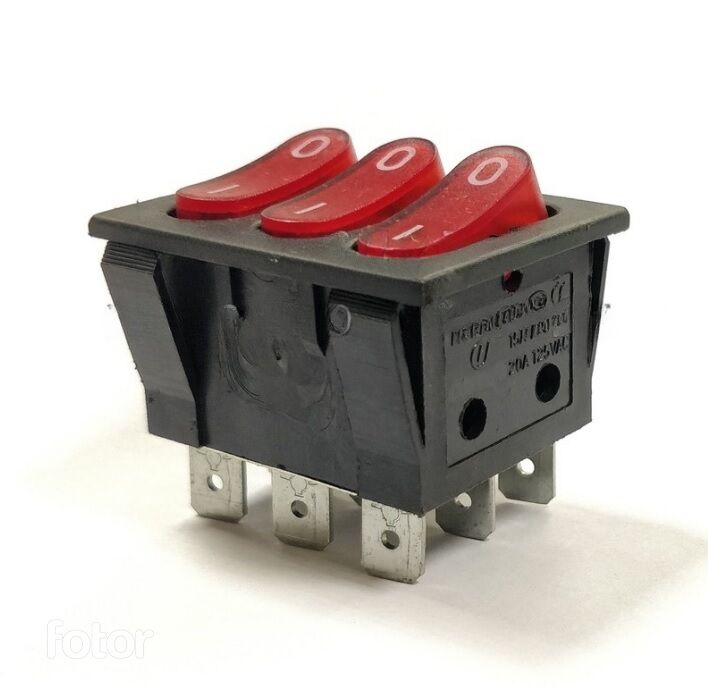 Переключатель тройной с подсветкой KCD3-303/N on-off 12 контактов 16А, 250В (красный) 1