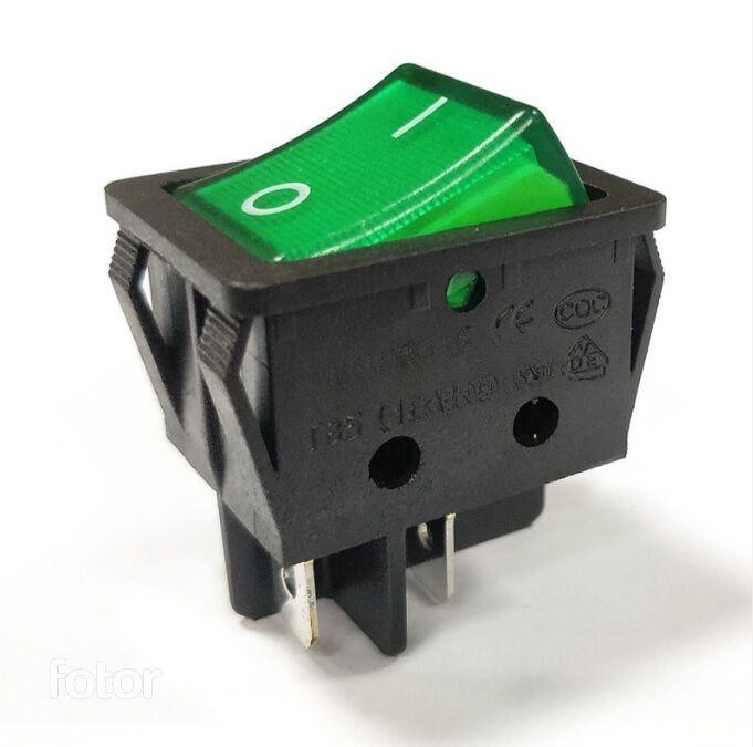 Переключатель с подсветкой KCD4-201/N on-off 4 контакта 25A, 250В (зелёный)