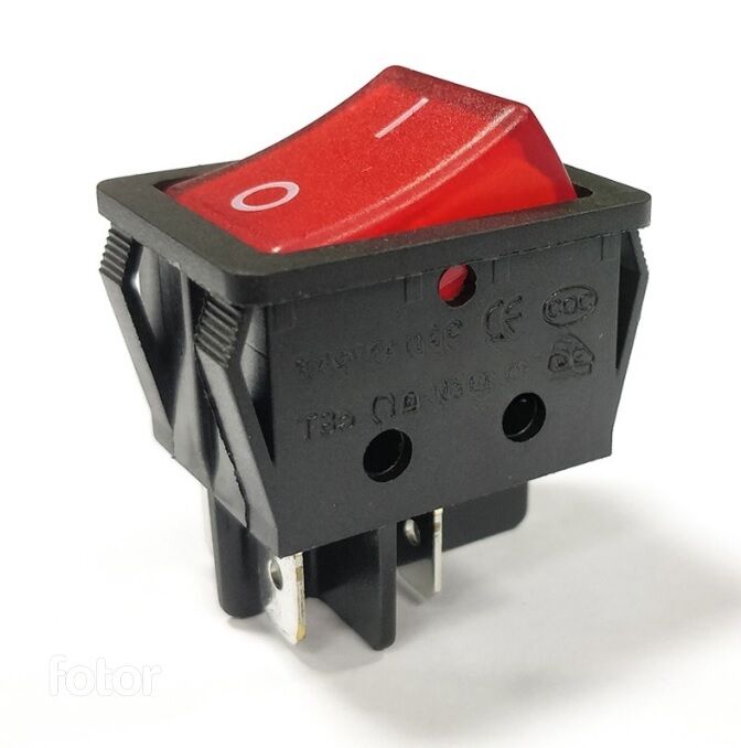 Переключатель с подсветкой KCD4-201/N on-off 4 контакта 25A, 250В (красный)