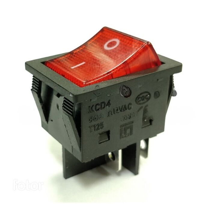 Переключатель с подсветкой KCD4-30A/N on-off 4 контакта 30A, 250В (красный) 1