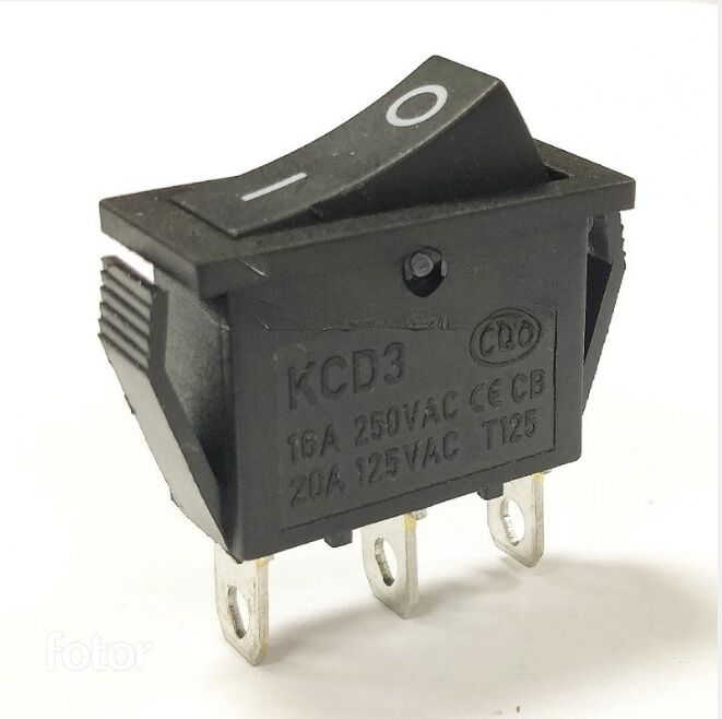 Переключатель узкий без подсветки KCD3-101/3P on-off 3 контакта 16A, 250В (чёрный)