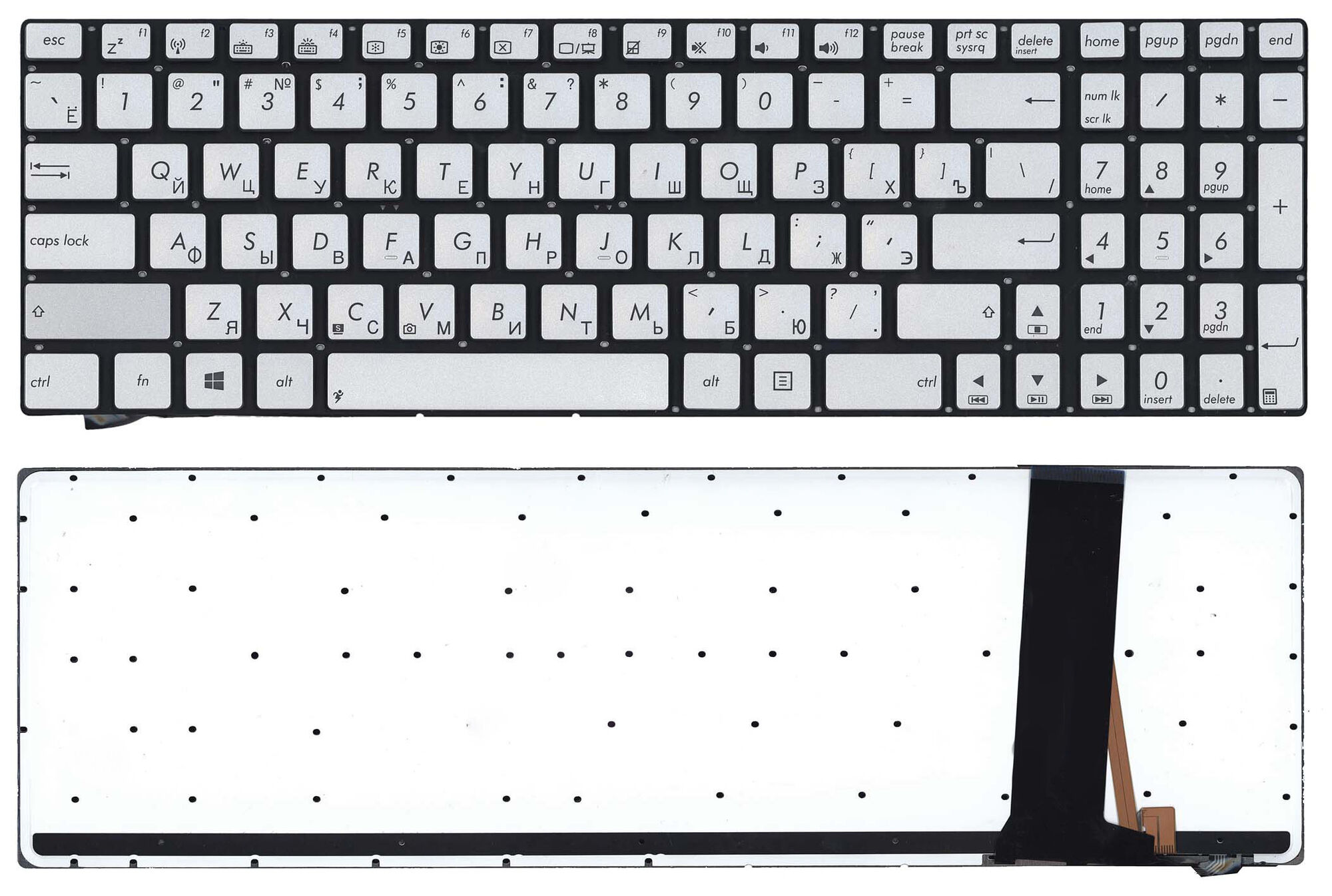 Клавиатура для Asus N550J N750J Сеpебро с подсветкой p/n: NSK-UPN0R 9Z.N8BBU.L0R, 0KN0-N43RU13
