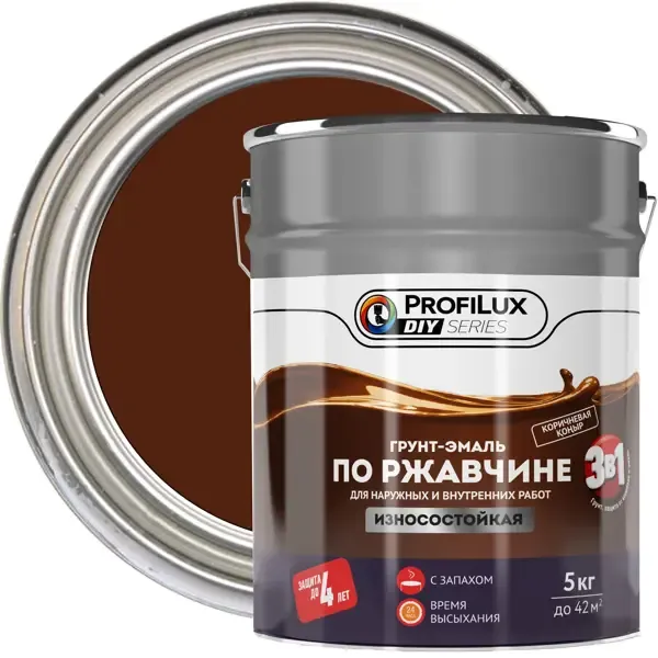 Грунт-эмаль 3 в 1 Profilux DIY гладкая цвет коричневый 5 кг PROFILUX None