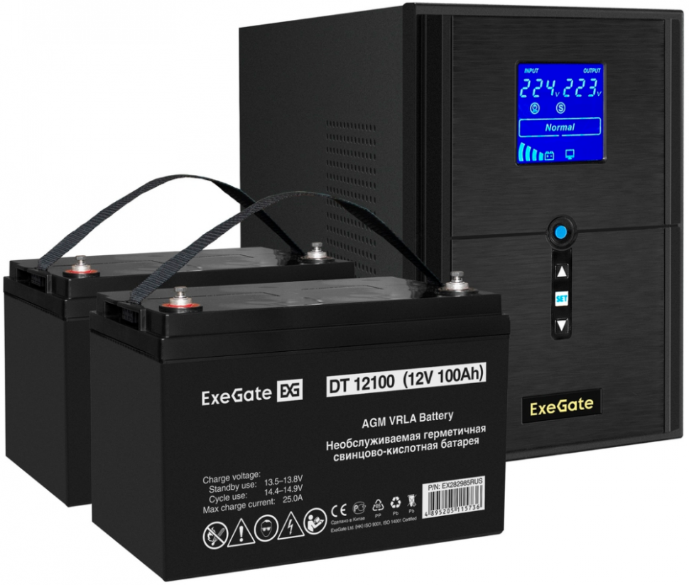 ИБП + батарея ExeGate SineTower SZ-2000.LCD.AVR.3SH.1C13.USB (EX296857RUS)