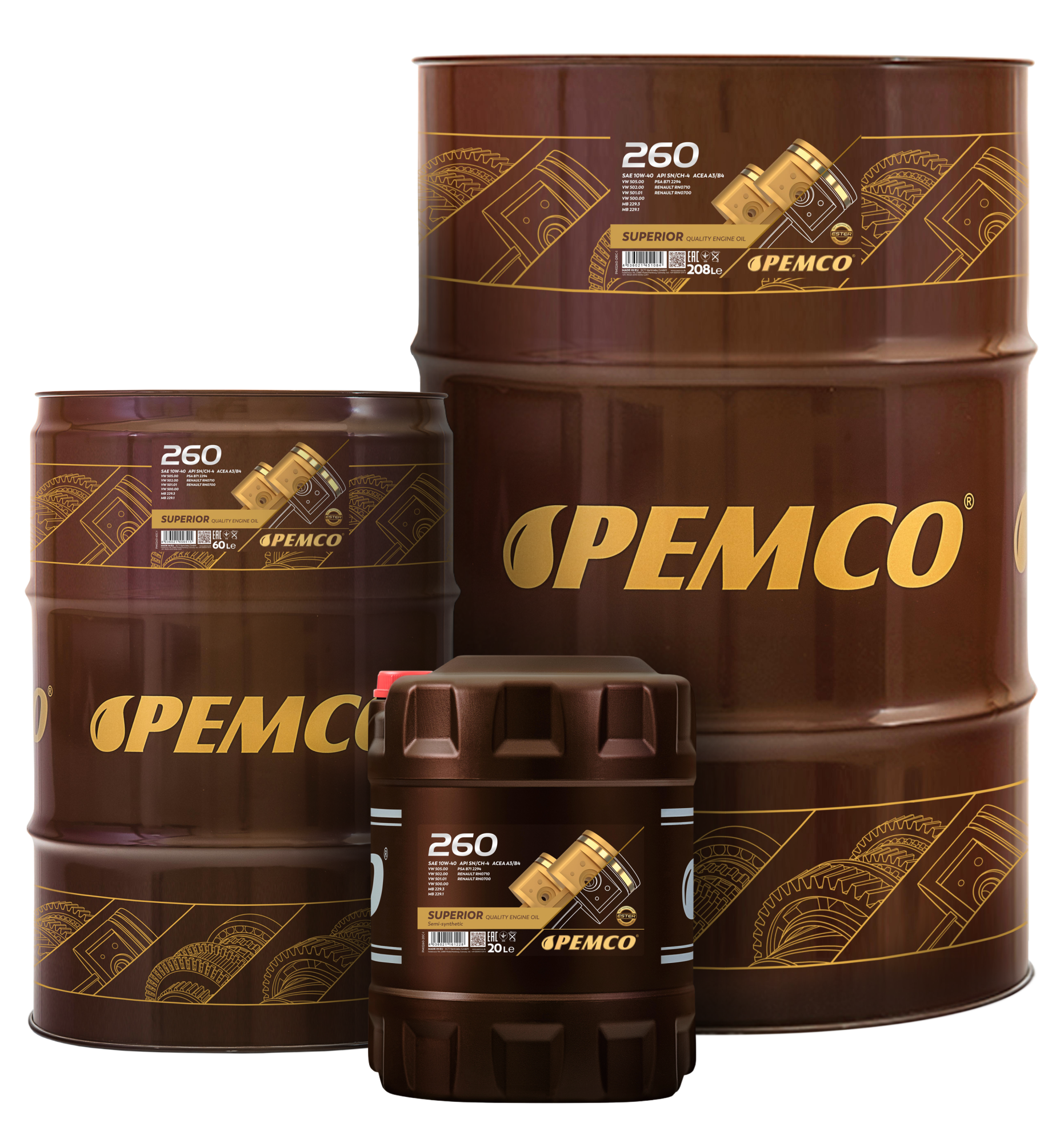 Моторное масло PEMCO 260 10W-40 SN/CH-4 полусинтетическое, 20л (PM0260-20)
