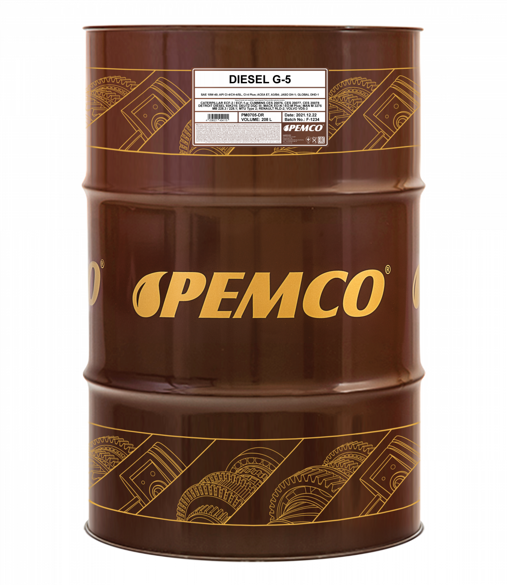 Моторное масло PEMCO DIESEL G-5 UHPD 10W-40 CI-4 Plus/CI-4/CH-4/SL HC-синтетическое, 208л (PM0705-DR)