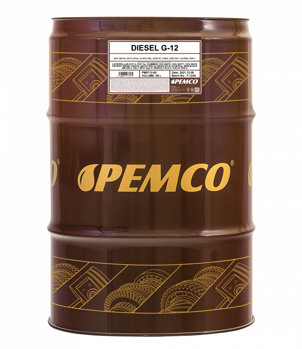 Моторное масло PEMCO DIESEL G-12 SHPD 10W-30 CI-4 Plus/CI-4/CH-4/SL полусинтетическое, 60л (PM0712-60)