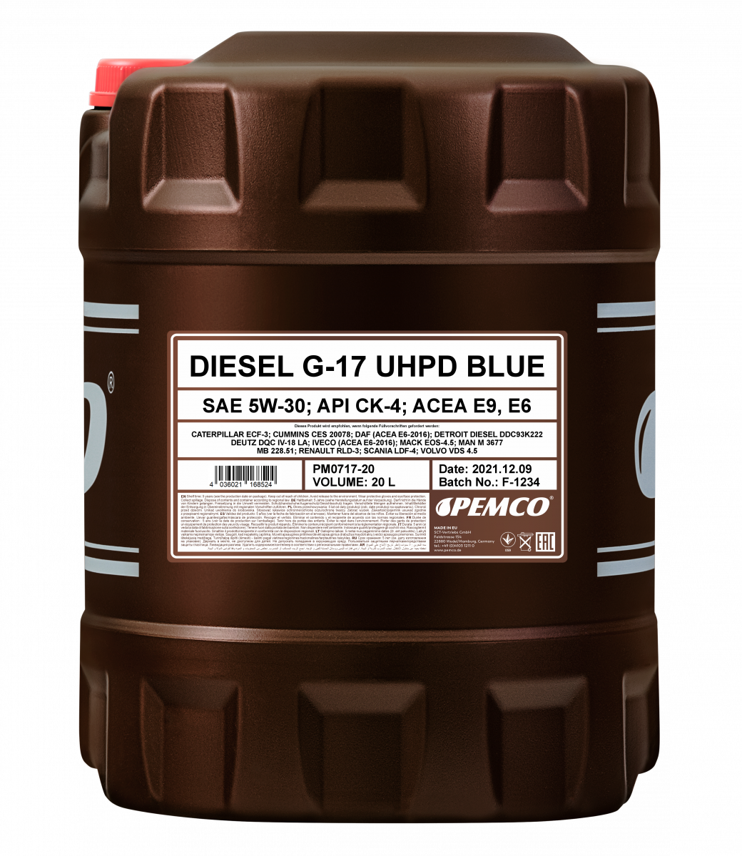 Моторное масло PEMCO DIESEL G-17 UHPD 5W-30 CK-4 синтетическое, 20л (PM0717-20)