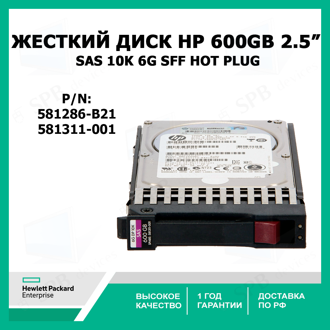 Жесткий диск Hewlett-Packard 2.5 600Gb SAS 10k 6G SFF Hot Plug HDD (581286-B21) 581311-001