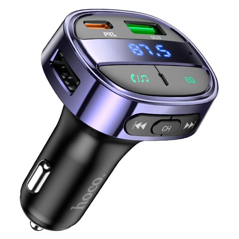 MP3 FM модулятор Hoco E70 12В (2гн.USB/1Type-C,microSD/ Bluetooth 5.0/PD30W/ QC3.0/5V3.1A)