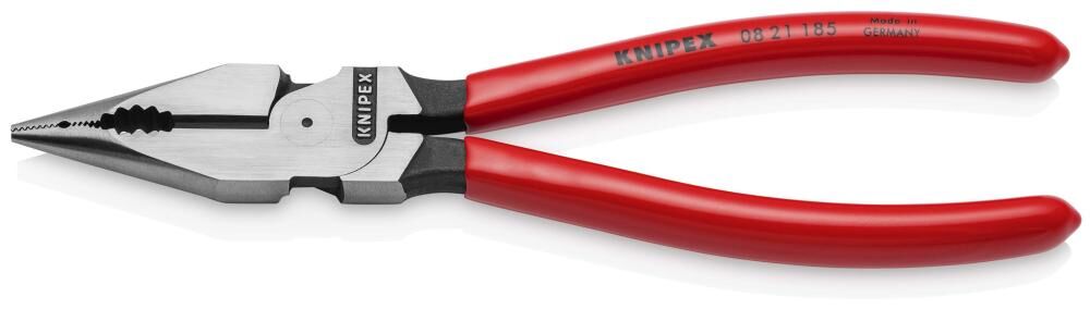 Плоскогубцы комбинированные остроконечные с удлинёнными губками, длина 185 мм, обливные ручки Knipex KN-0821185