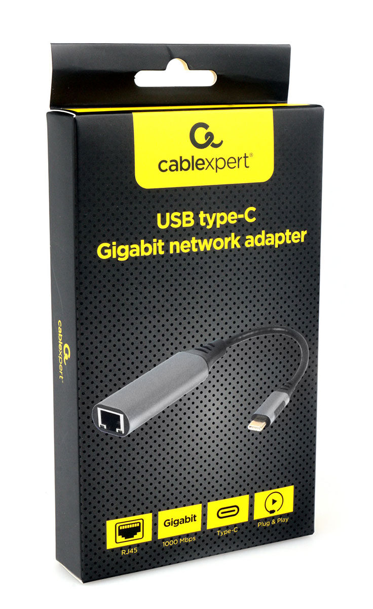 Сетевой адаптер Type-C USB3.0, в Гбит.сеть Ethernet (RJ-45), металлический разъем Cablexpert 3
