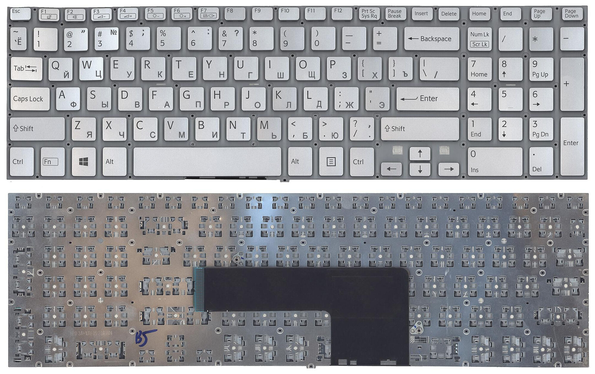 Клавиатура для ноутбука Sony SVF15 SVF152 FIT 15 серебро с подсветкой p/n: 9Z.NAEBQ.00R, NSK-SN0BQ