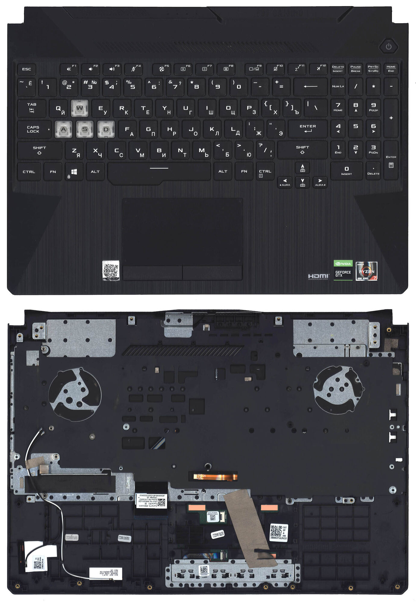 Клавиатура для ноутбука Asus TopCase FX506 FX506U черная топ-панель с подсветкой