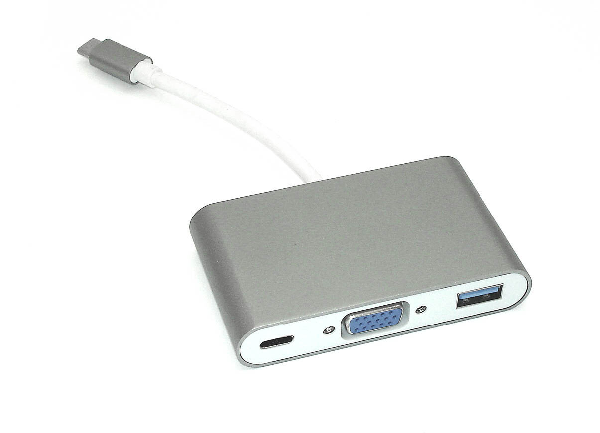 Адаптер Type-C на VGA, USB 3.0 + Type-С для MacBook (серый) Переходники для ноутбуков